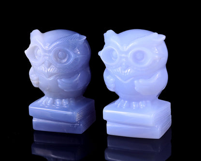 Nicedony 2.9" Blue Chalcedony Hand Carved Crystal Owl Sculpture - View 9