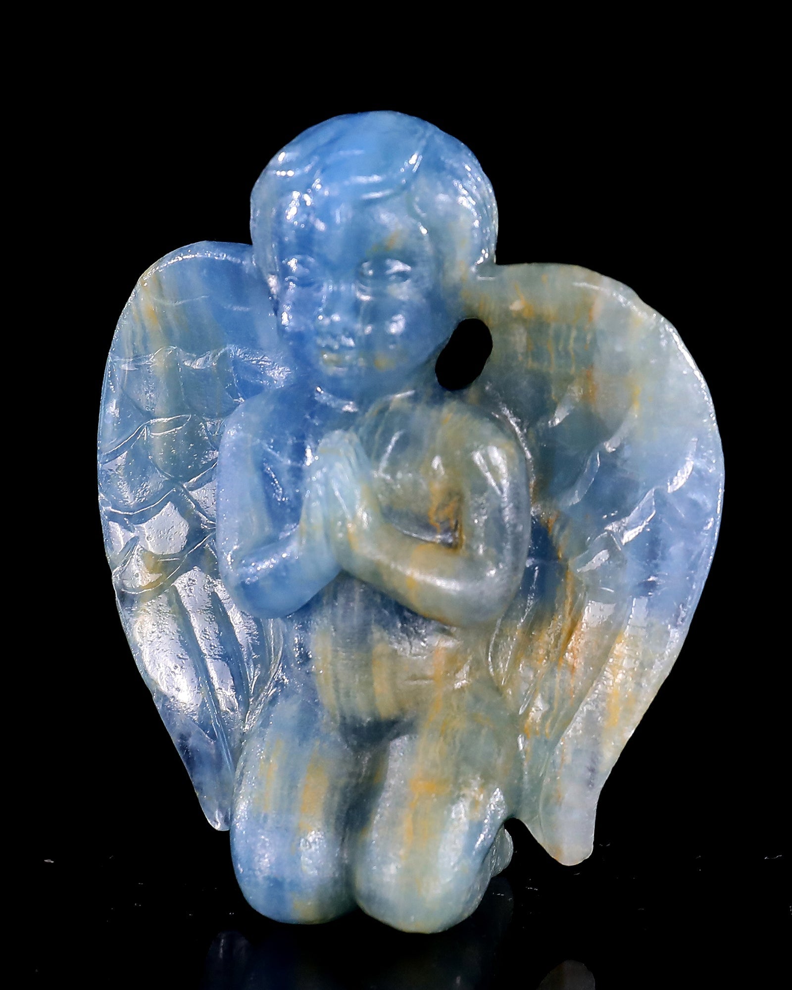 Nicedony 2.9" Blue Onyx Hand Carved Crystal Angel Sculpture - View 7
