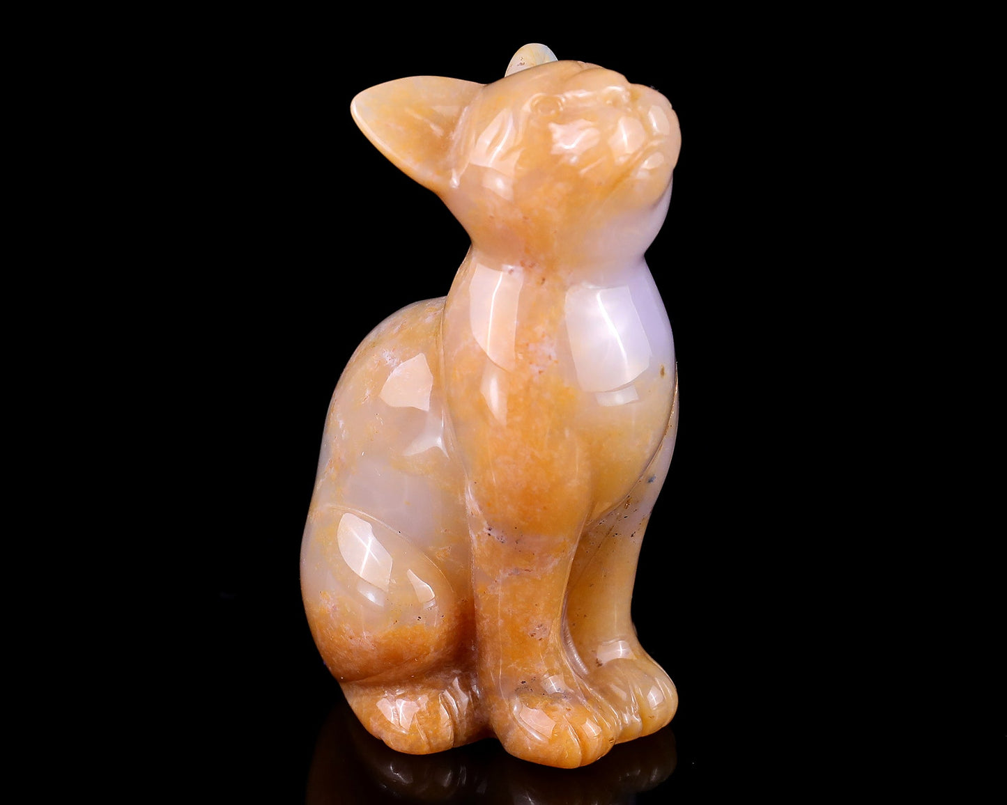 Nicedony 2.9" Chalcedony Hand Carved Crystal Cat Sculpture