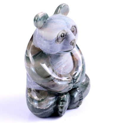 Nicedony 2.9" Jiulong Jade Hand Carved Crystal Panda Sculpture - #1100276