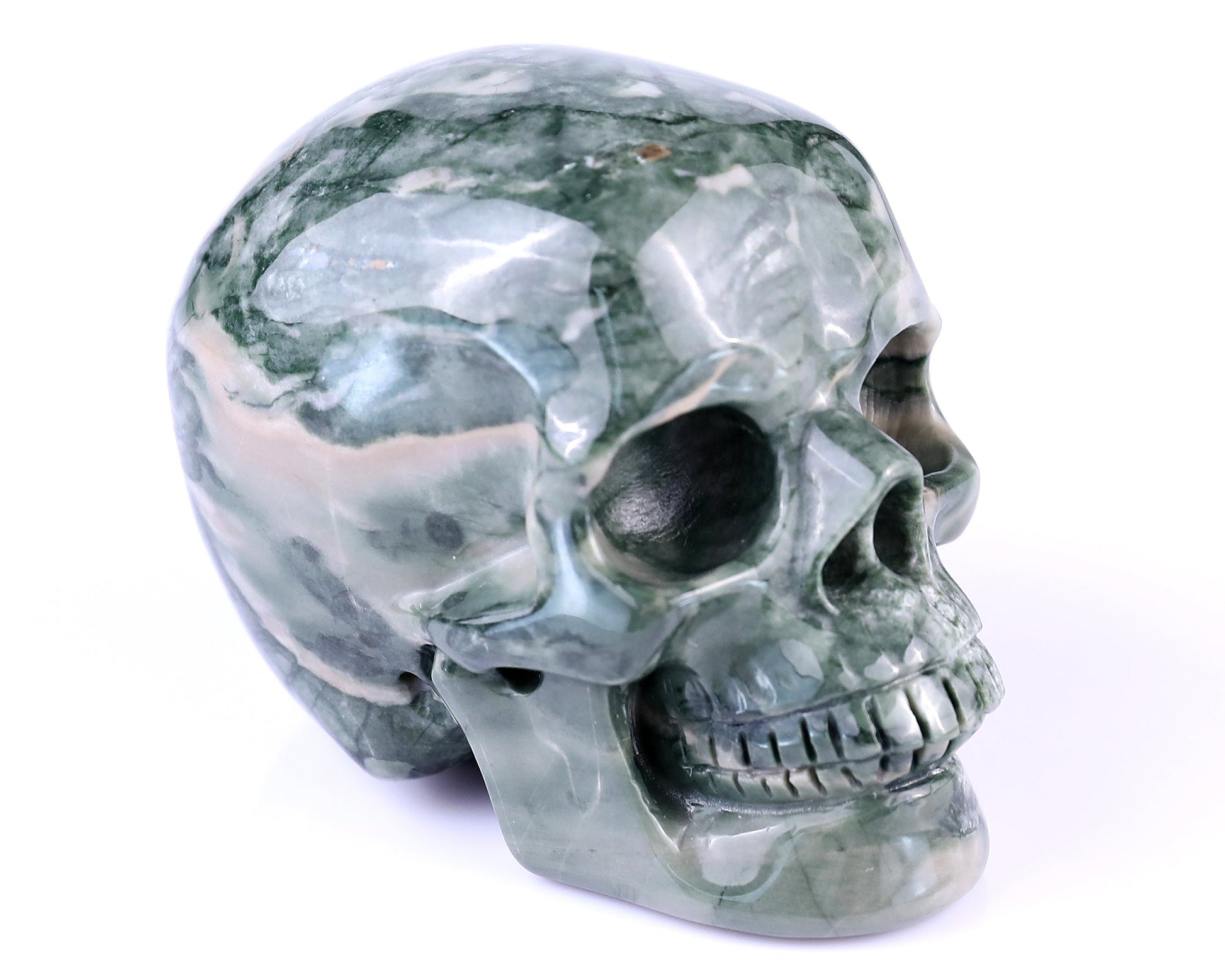 Nicedony 2.9" Jiulong Jade Hand Carved Realistic Skull Sculpture