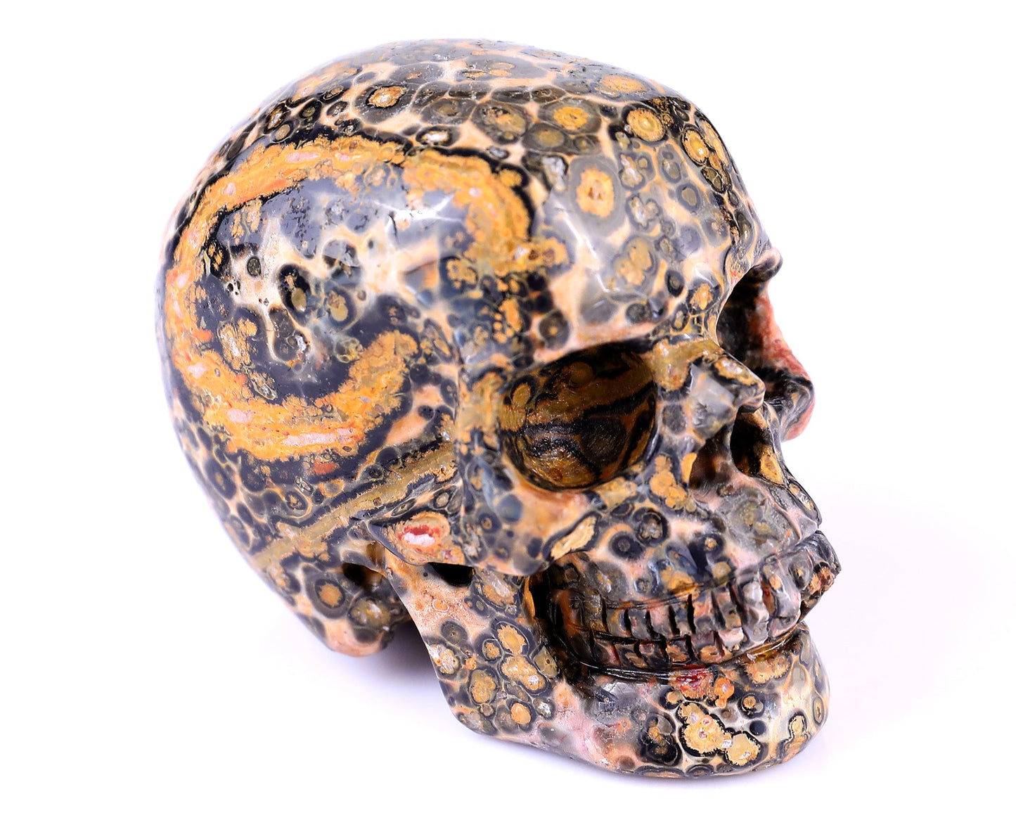 Nicedony 2.9" Leopard Skin Jasper Hand Carved Realistic Skull
