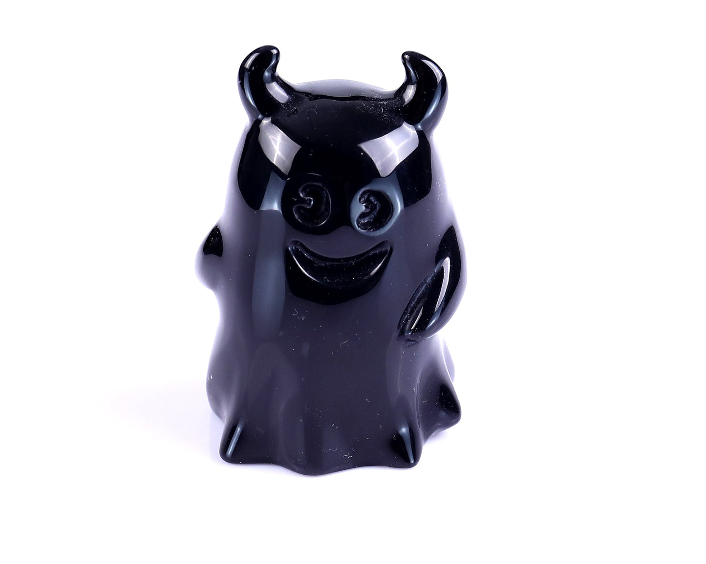 Nicedony 2.9” Natural Black Obsidian Hand Carved Crystal Ghost Sculpture, Halloween Gift