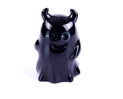 Nicedony 2.9” Natural Black Obsidian Hand Carved Crystal Ghost Sculpture, Halloween Gift