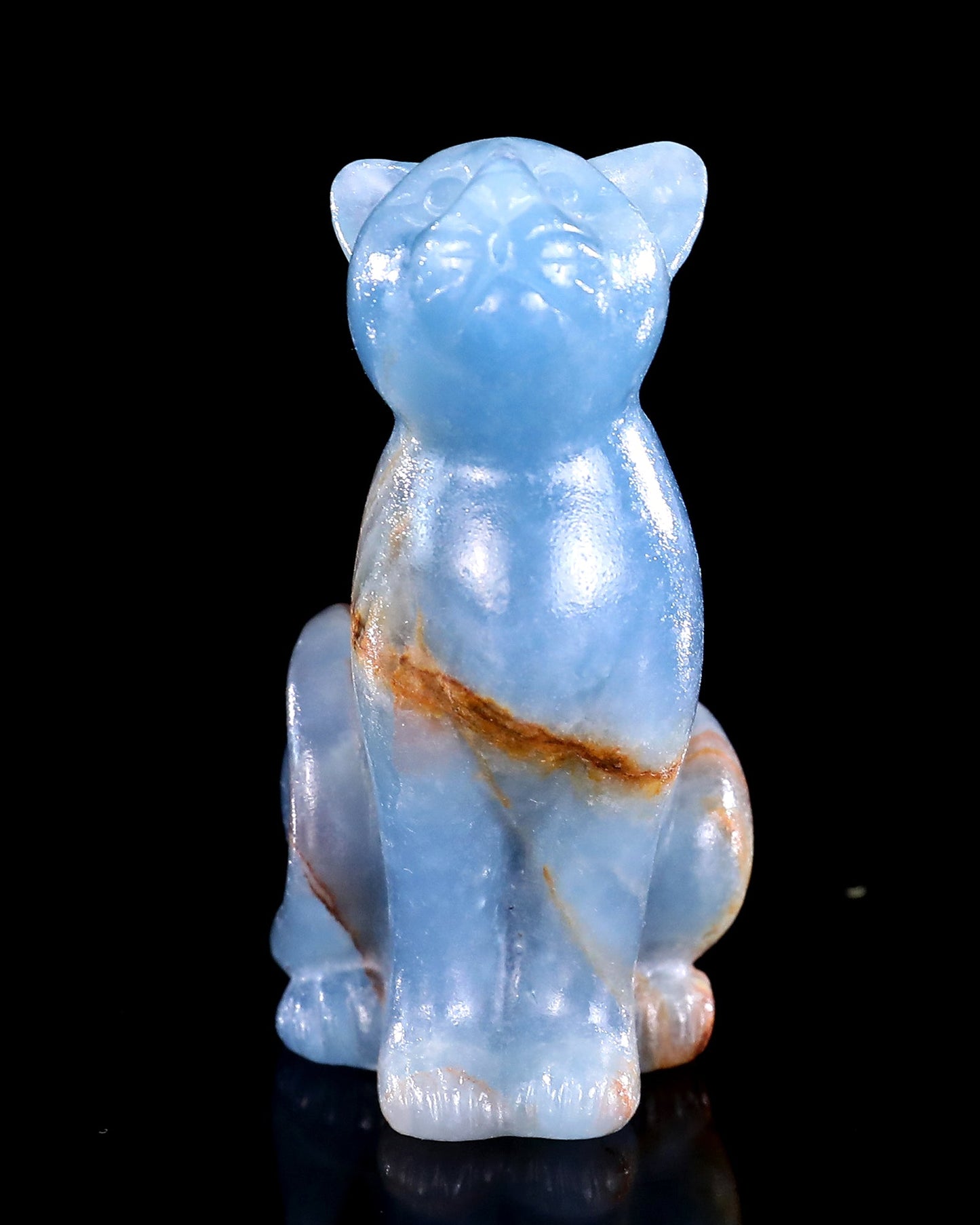 Nicedony 2.9" Natural Blue Onyx Hand Carved Crystal Cat Sculpture - View 12
