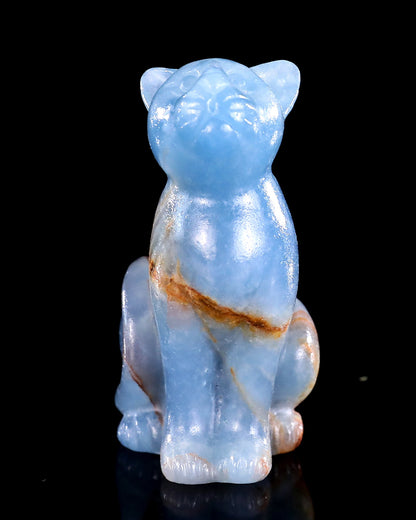 Nicedony 2.9" Natural Blue Onyx Hand Carved Crystal Cat Sculpture - View 12