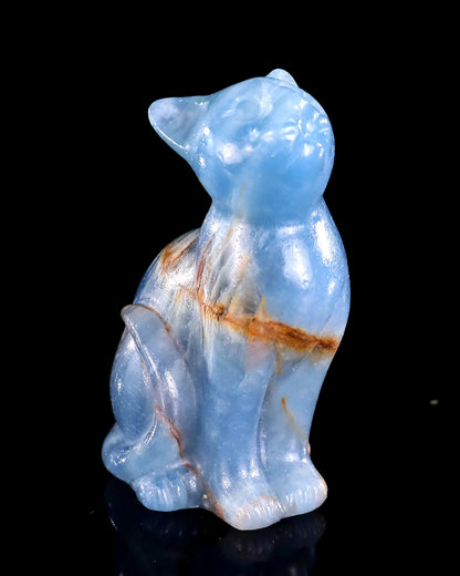 Nicedony 2.9" Natural Blue Onyx Hand Carved Crystal Cat Sculpture - View 13