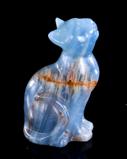 Nicedony 2.9" Natural Blue Onyx Hand Carved Crystal Cat Sculpture - View 15