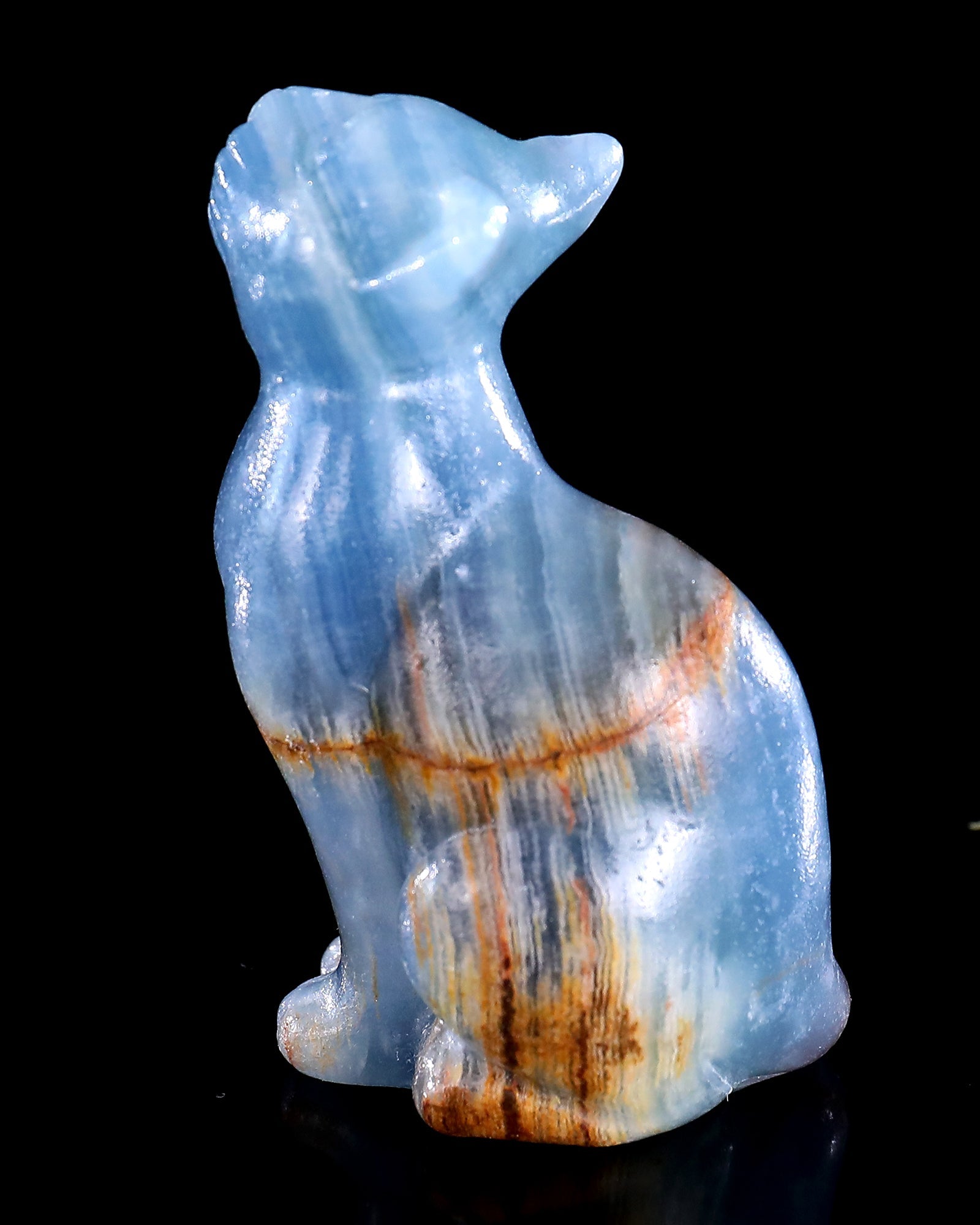Nicedony 2.9" Natural Blue Onyx Hand Carved Crystal Cat Sculpture - View 11