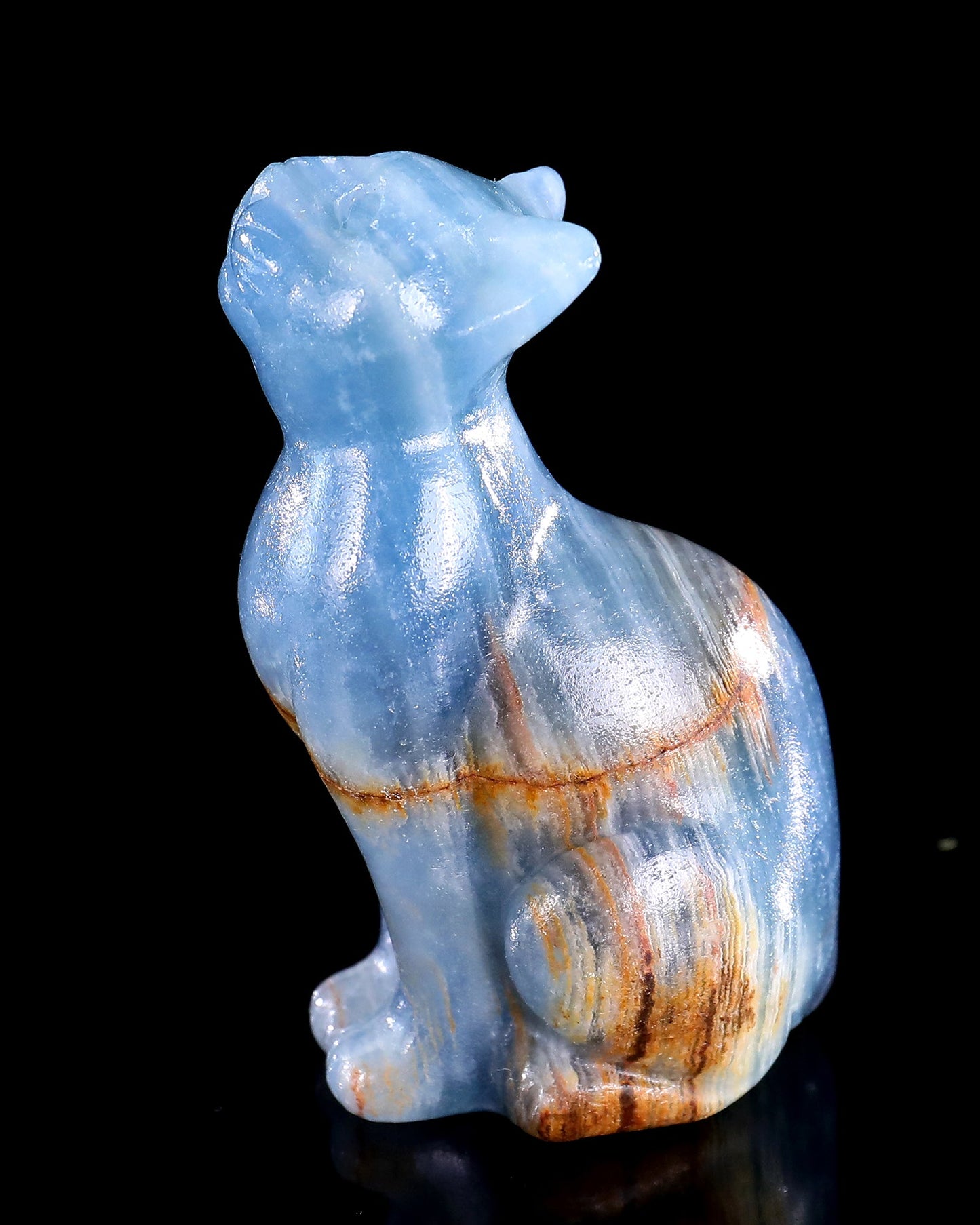Nicedony 2.9" Natural Blue Onyx Hand Carved Crystal Cat Sculpture - View 10