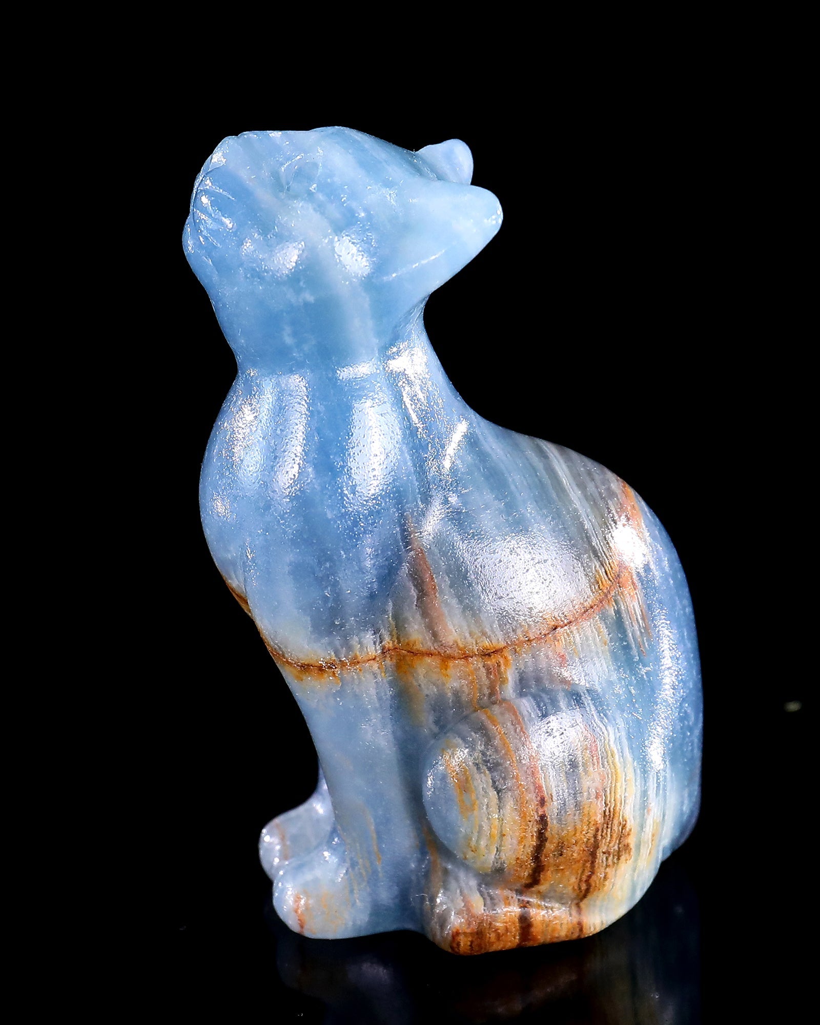 Nicedony 2.9" Natural Blue Onyx Hand Carved Crystal Cat Sculpture - View 10
