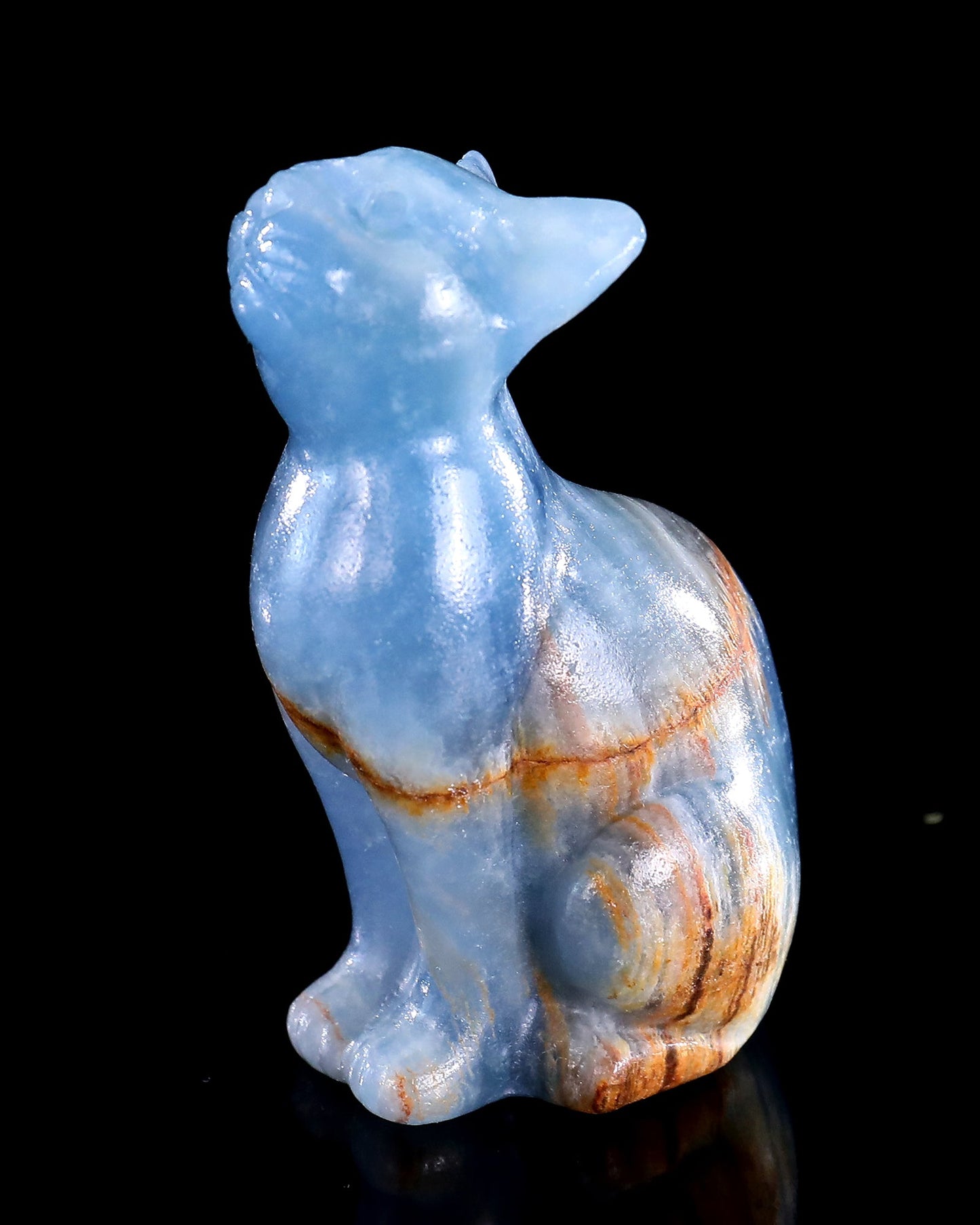 Nicedony 2.9" Natural Blue Onyx Hand Carved Crystal Cat Sculpture - View 17