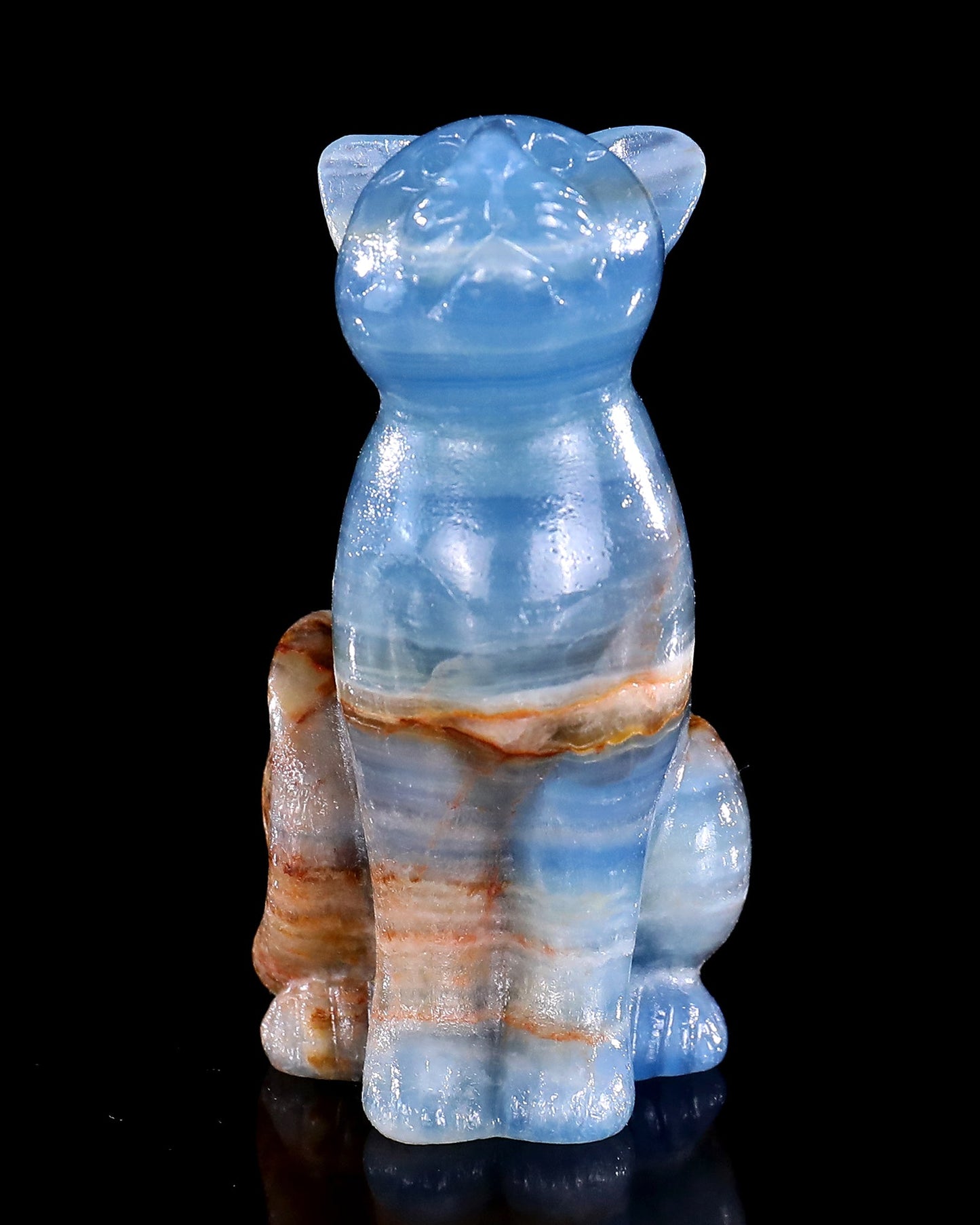Nicedony 2.9" Natural Blue Onyx Hand Carved Crystal Cat Sculpture - #3100863