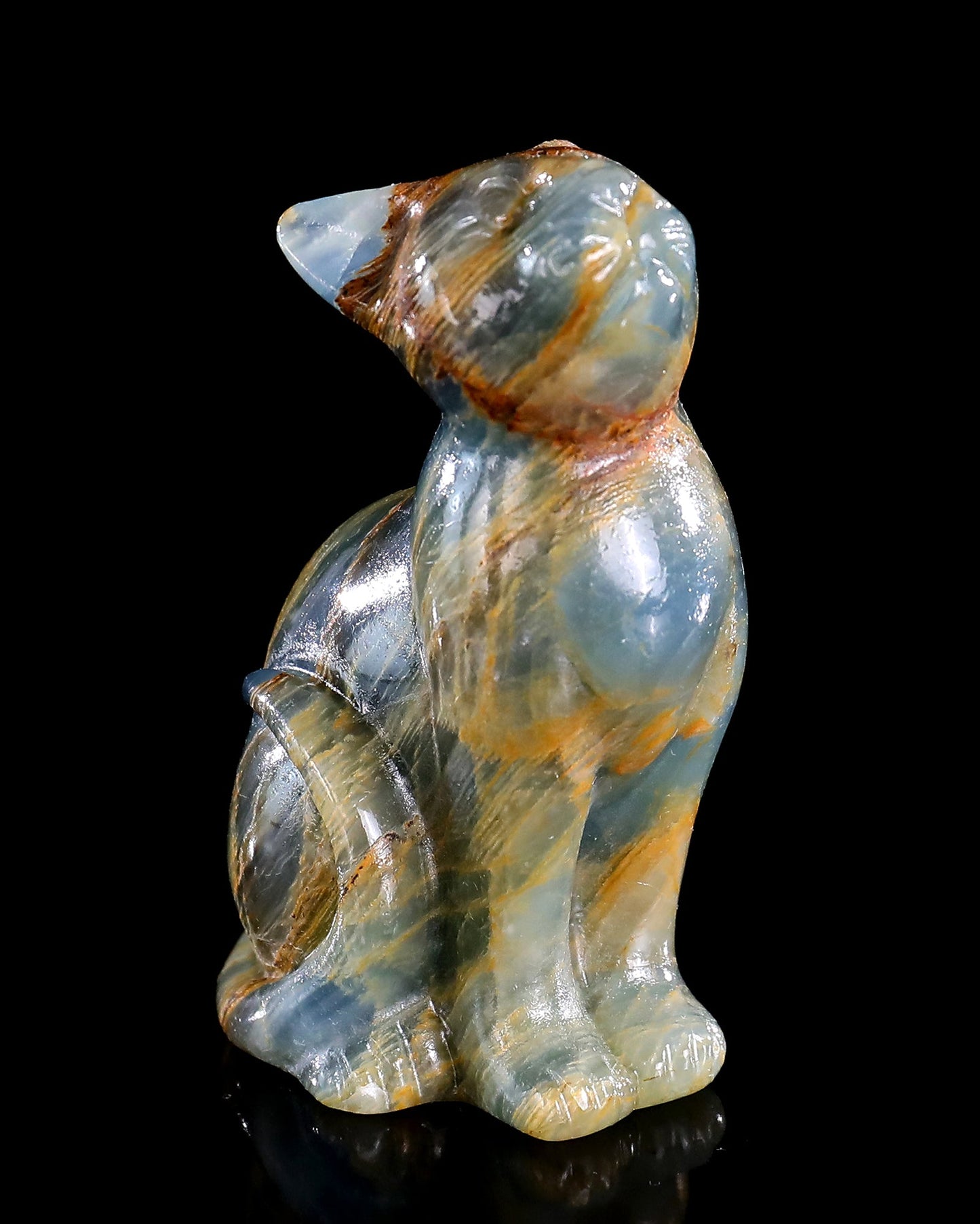 Nicedony 2.9" Natural Blue Onyx Hand Carved Crystal Cat Sculpture - View 20