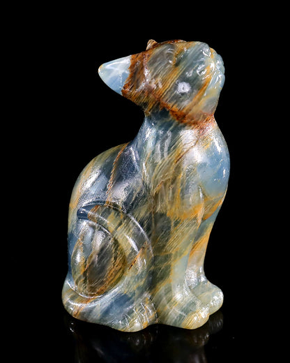 Nicedony 2.9" Natural Blue Onyx Hand Carved Crystal Cat Sculpture - View 22