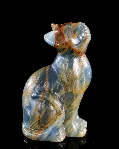 Nicedony 2.9" Natural Blue Onyx Hand Carved Crystal Cat Sculpture - View 23