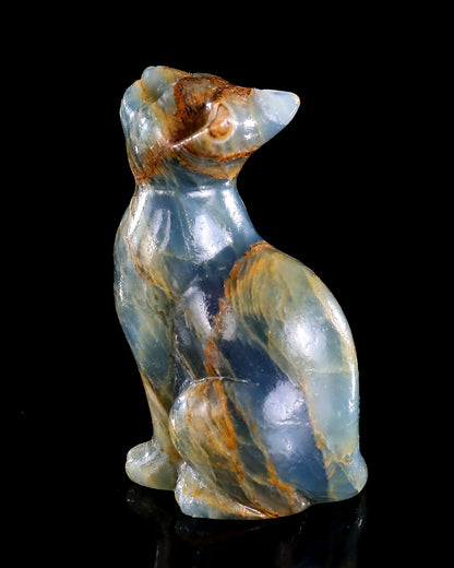 Nicedony 2.9" Natural Blue Onyx Hand Carved Crystal Cat Sculpture - View 24