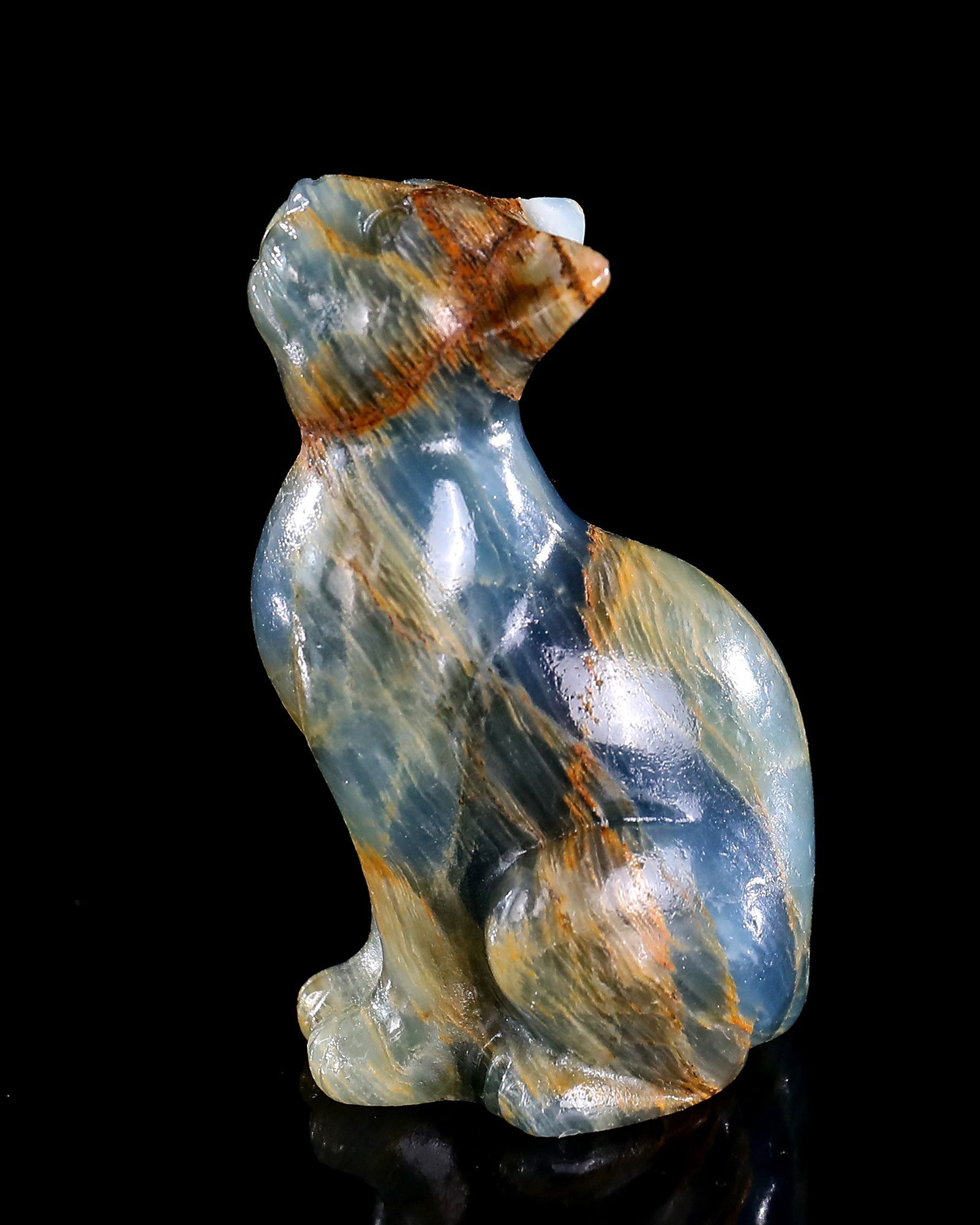 Nicedony 2.9" Natural Blue Onyx Hand Carved Crystal Cat Sculpture - View 25