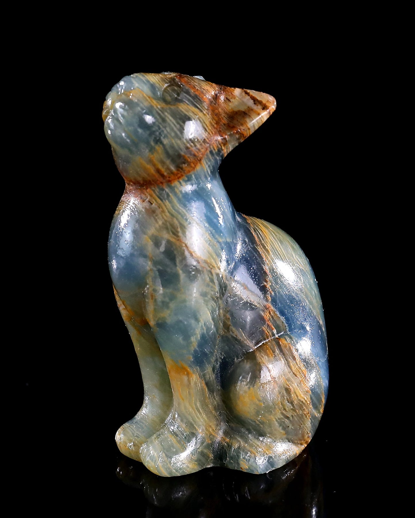 Nicedony 2.9" Natural Blue Onyx Hand Carved Crystal Cat Sculpture - View 26