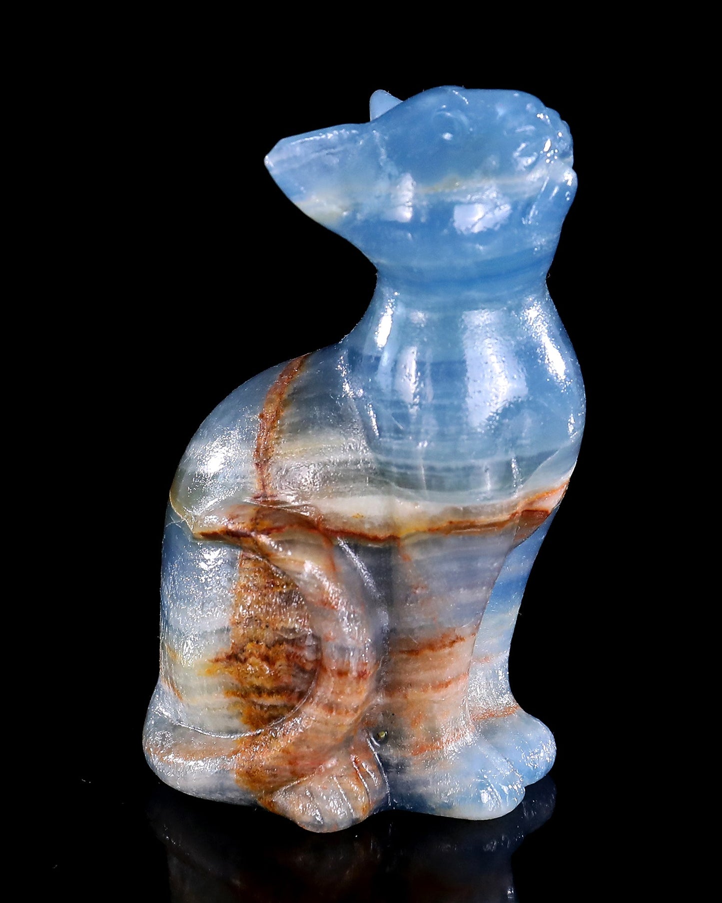 Nicedony 2.9" Natural Blue Onyx Hand Carved Crystal Cat Sculpture - #3100871