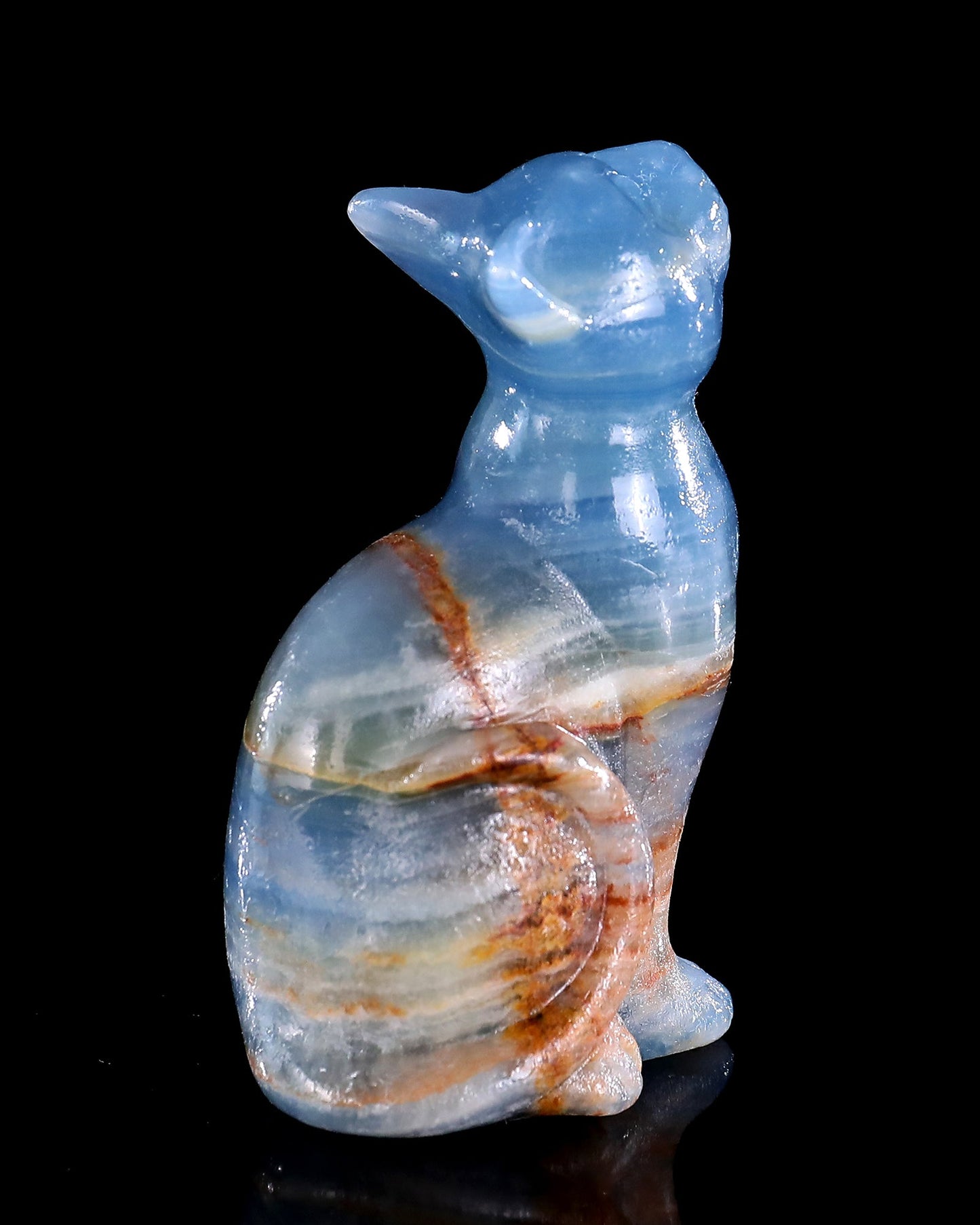 Nicedony 2.9" Natural Blue Onyx Hand Carved Crystal Cat Sculpture - View 4