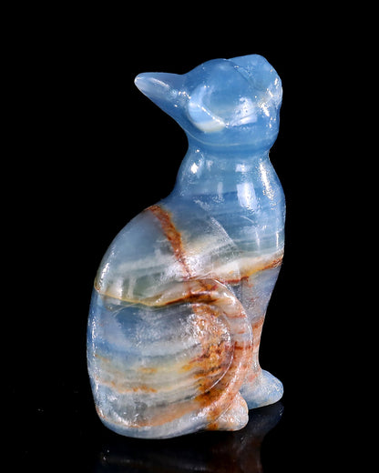 Nicedony 2.9" Natural Blue Onyx Hand Carved Crystal Cat Sculpture - View 4