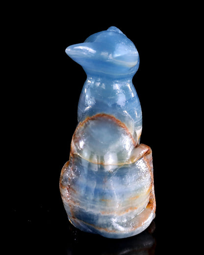 Nicedony 2.9" Natural Blue Onyx Hand Carved Crystal Cat Sculpture - View 5