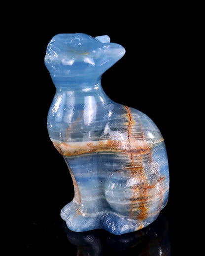 Nicedony 2.9" Natural Blue Onyx Hand Carved Crystal Cat Sculpture - View 7