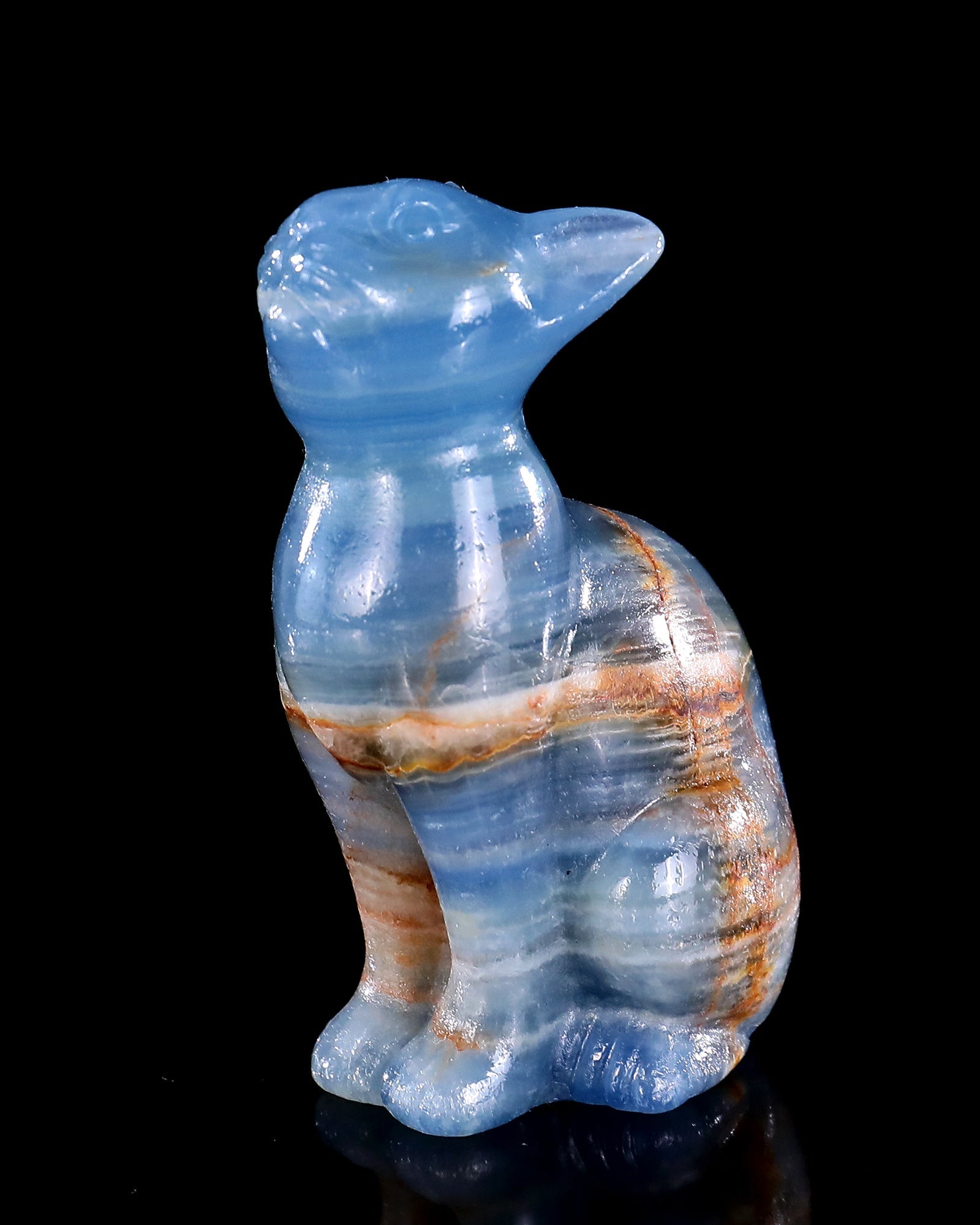 Nicedony 2.9" Natural Blue Onyx Hand Carved Crystal Cat Sculpture - View 8