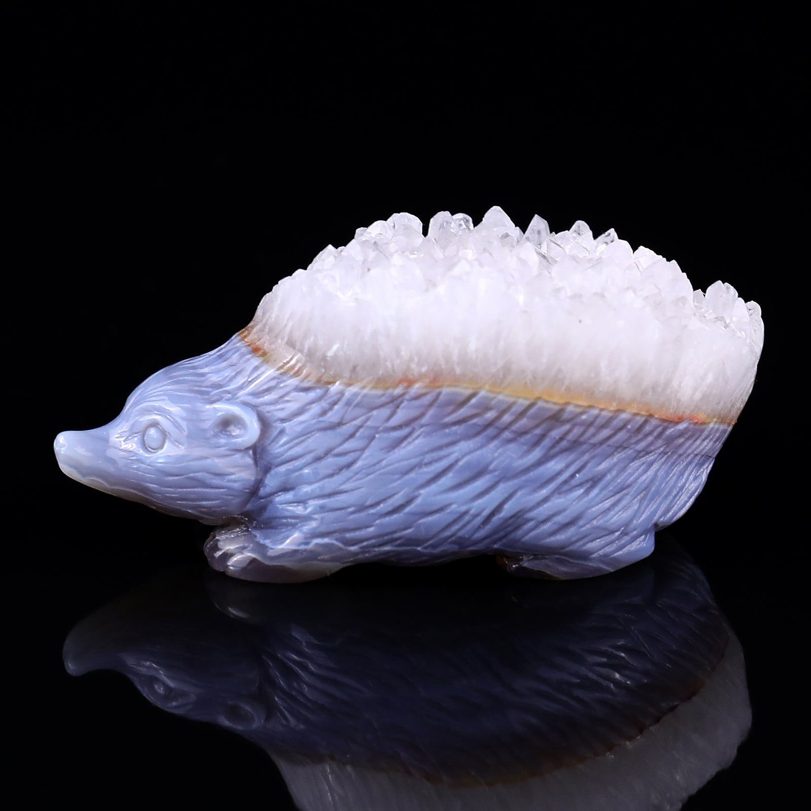 Nicedony 2.9" Quartz Rock Druse Hand Carved Hedgehog Sculpture - View 4