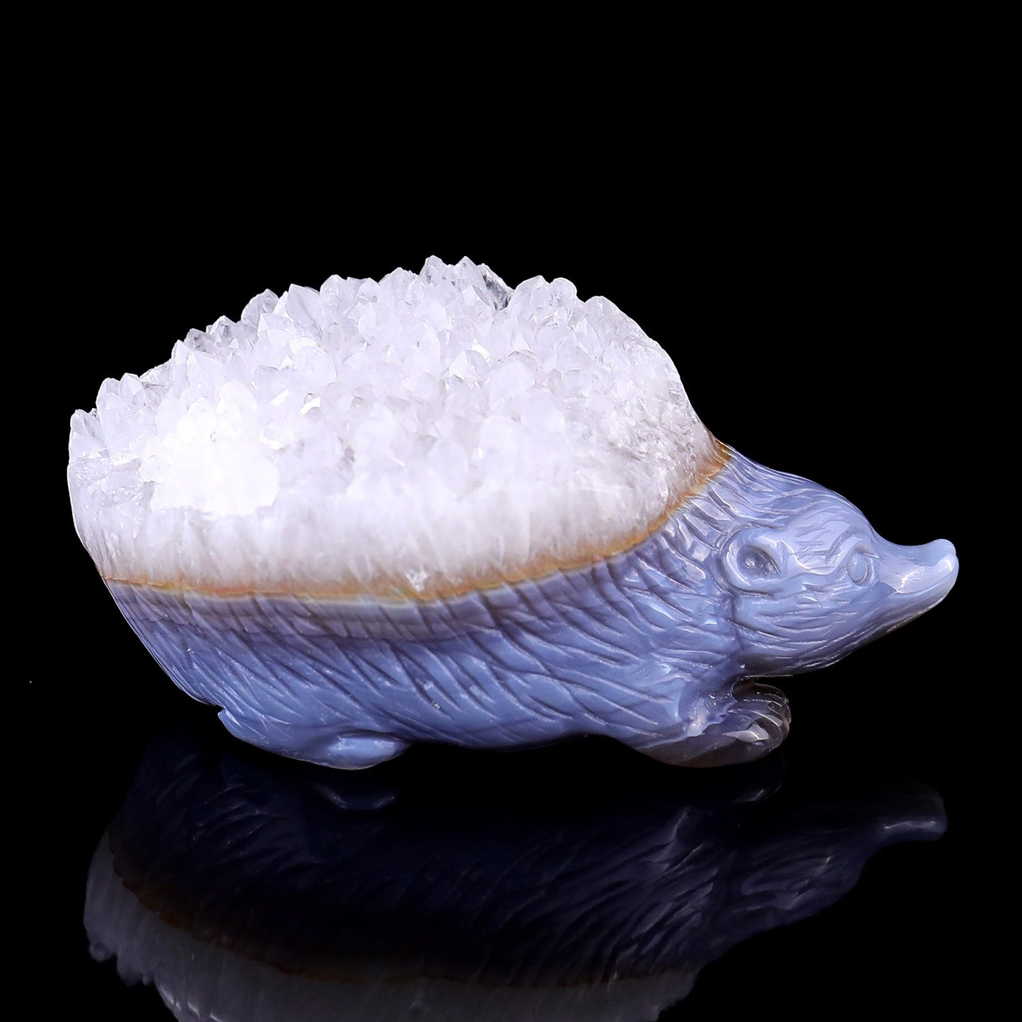 Nicedony 2.9" Quartz Rock Druse Hand Carved Hedgehog Sculpture - View 3