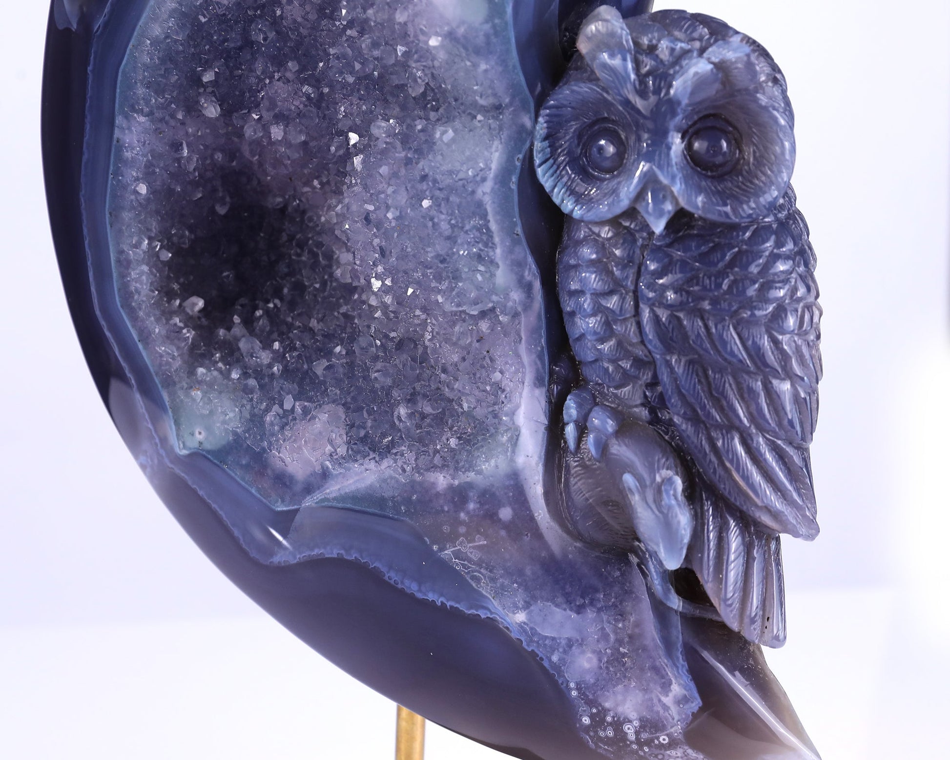 Nicedony 20.2" Quartz Rock Druse Hand Carved Crystal Owl Sculpture - View 9