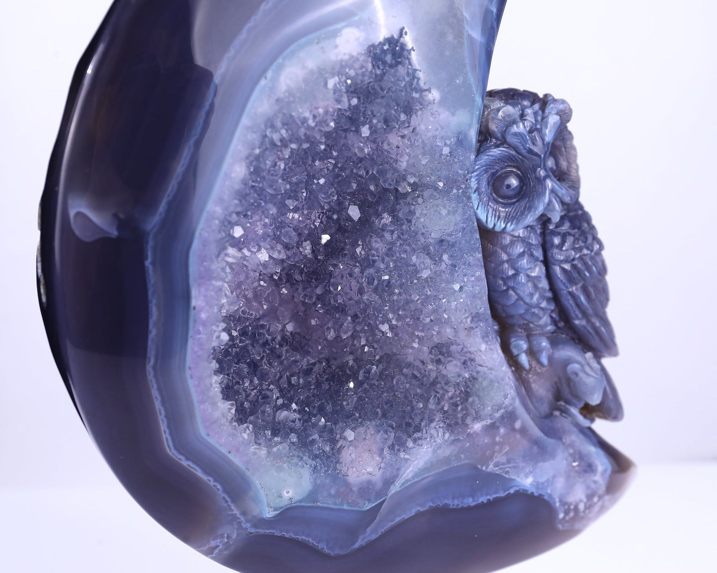 Nicedony 20.2" Quartz Rock Druse Hand Carved Crystal Owl Sculpture - View 11