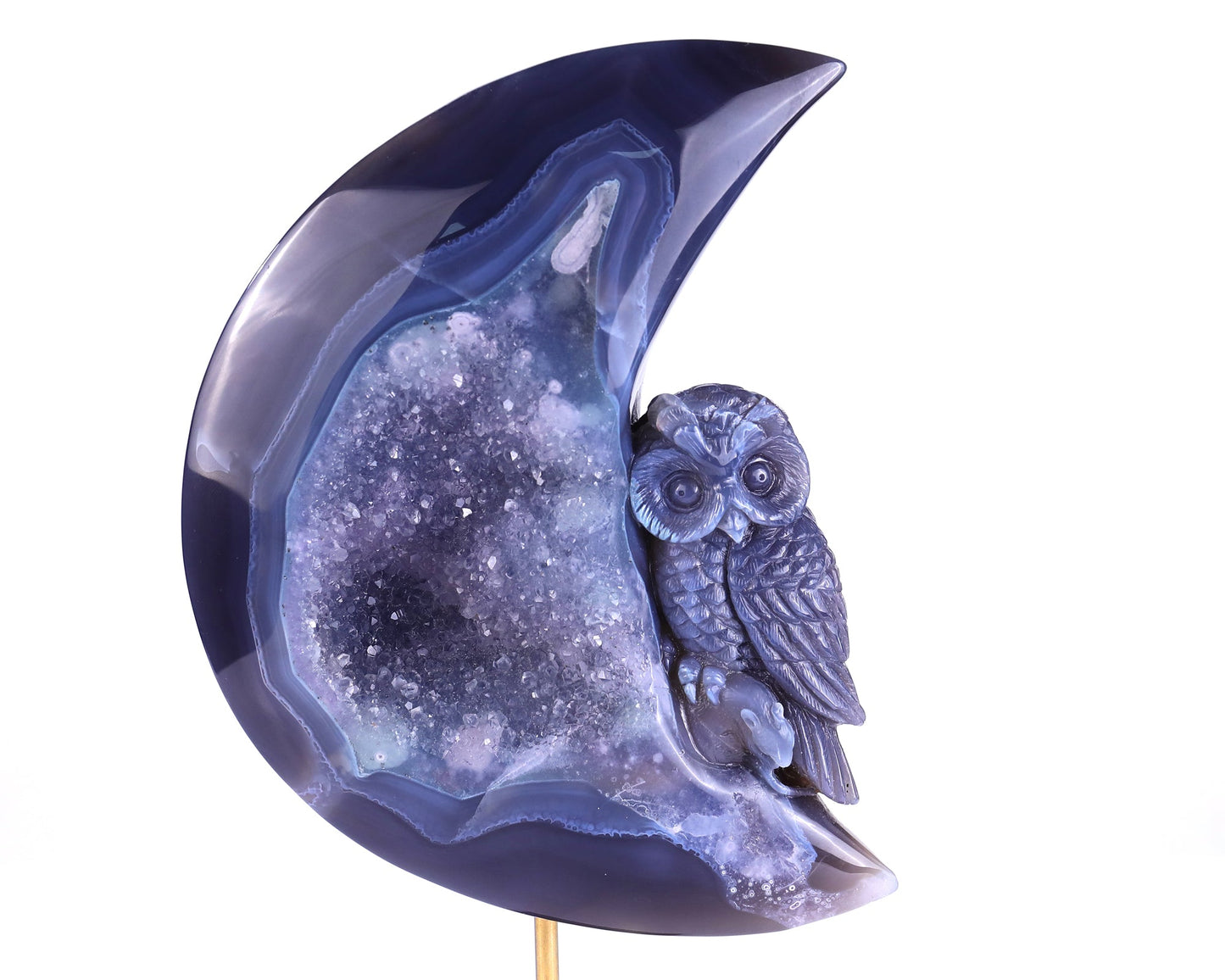 Nicedony 20.2" Quartz Rock Druse Hand Carved Crystal Owl Sculpture - View 2