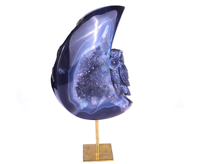 Nicedony 20.2" Quartz Rock Druse Hand Carved Crystal Owl Sculpture - View 3