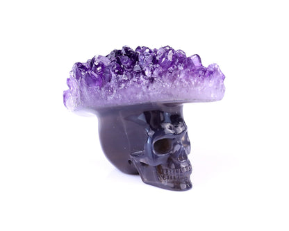 Nicedony 3.0" Amethyst Druse Agate Hand Carved Crystal Mineral Specimen Skull Sculpture
