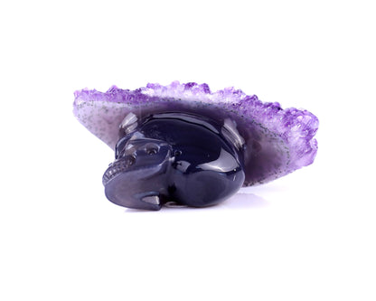 Nicedony 3.0" Amethyst Druse Agate Hand Carved Crystal Mineral Specimen Skull Sculpture - View 6