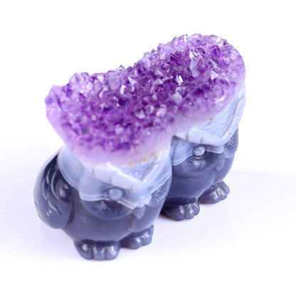 Nicedony 3.0" Amethyst Druse Agate Hand Carved Crystal Owls Sculpture - View 2