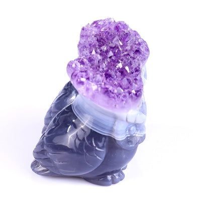 Nicedony 3.0" Amethyst Druse Agate Hand Carved Crystal Owls Sculpture - View 3
