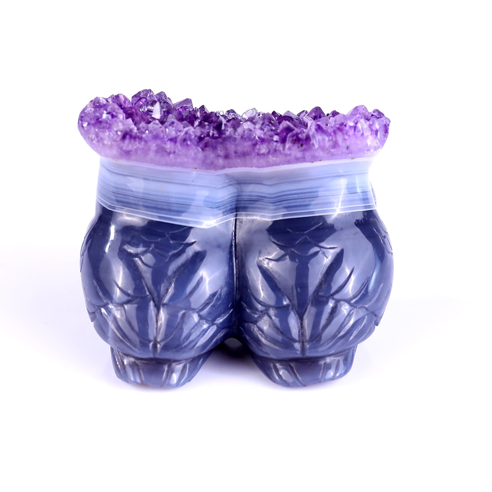 Nicedony 3.0" Amethyst Druse Agate Hand Carved Crystal Owls Sculpture - View 4