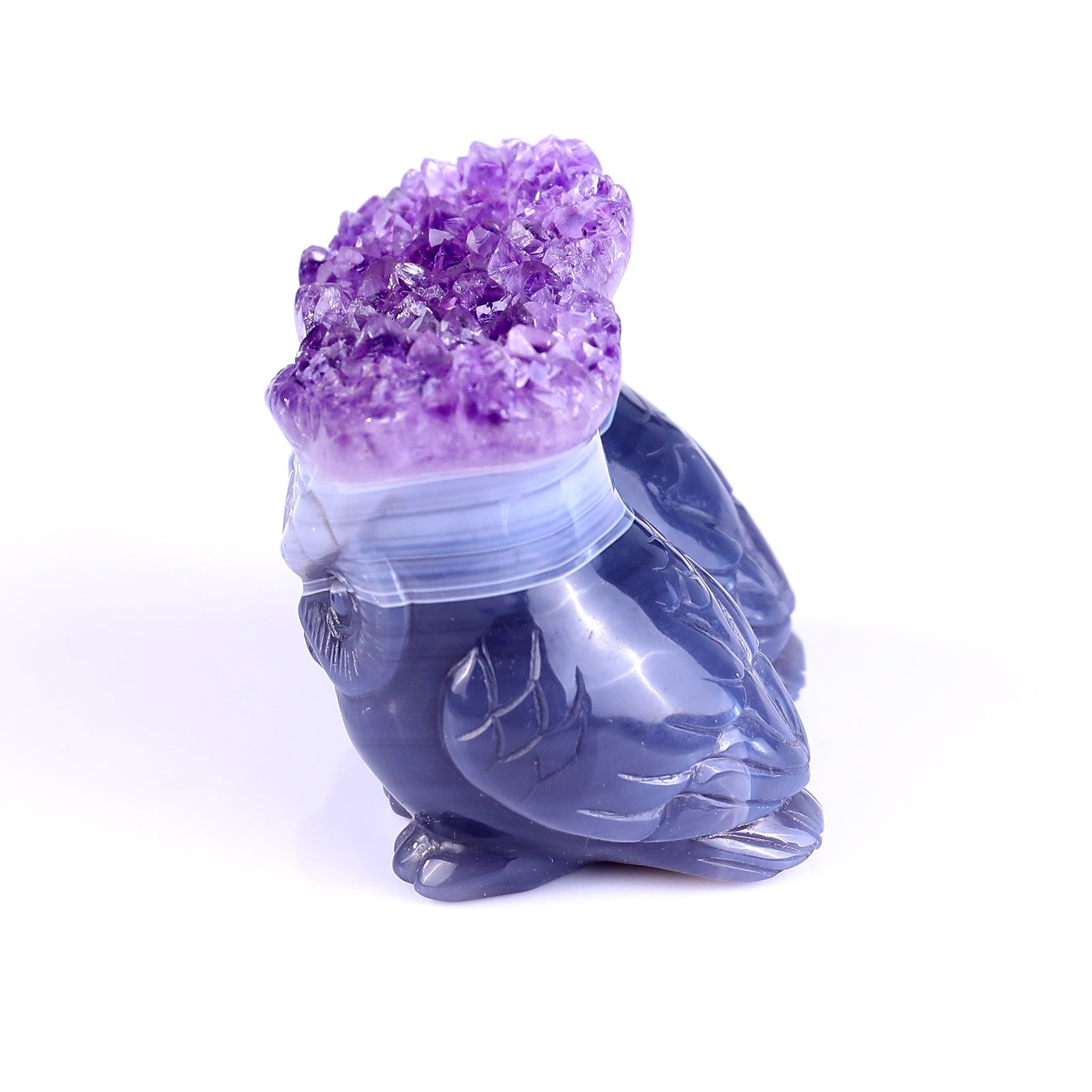 Nicedony 3.0" Amethyst Druse Agate Hand Carved Crystal Owls Sculpture - View 5