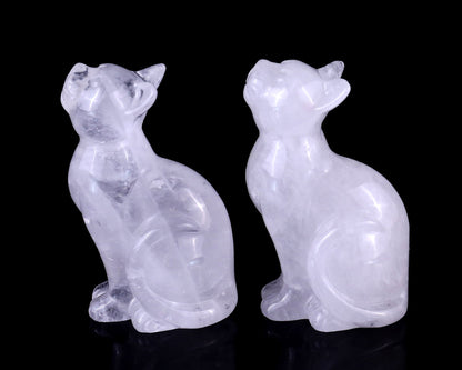 Nicedony 3.0" Angolan Quartz Hand Carved Crystal Cat Sculpture