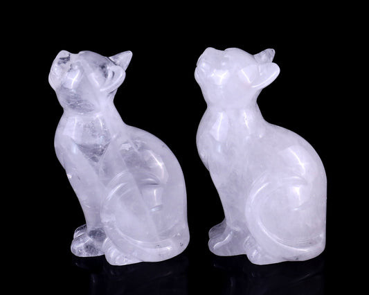 Nicedony 3.0" Angolan Quartz Hand Carved Crystal Cat Sculpture