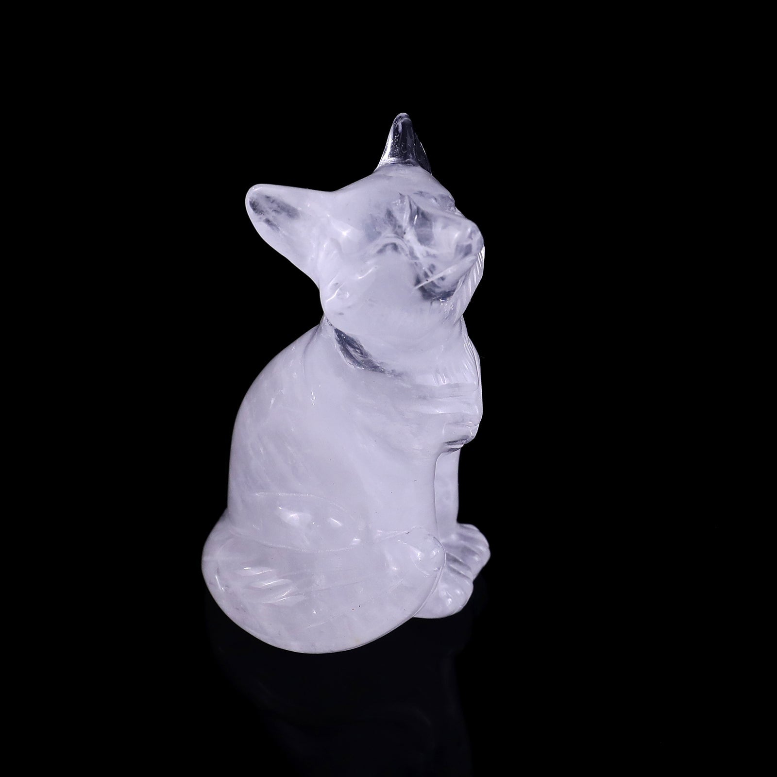 Nicedony 3.0" Angolan Quartz Rock Hand Carved Crystal Fox Sculpture