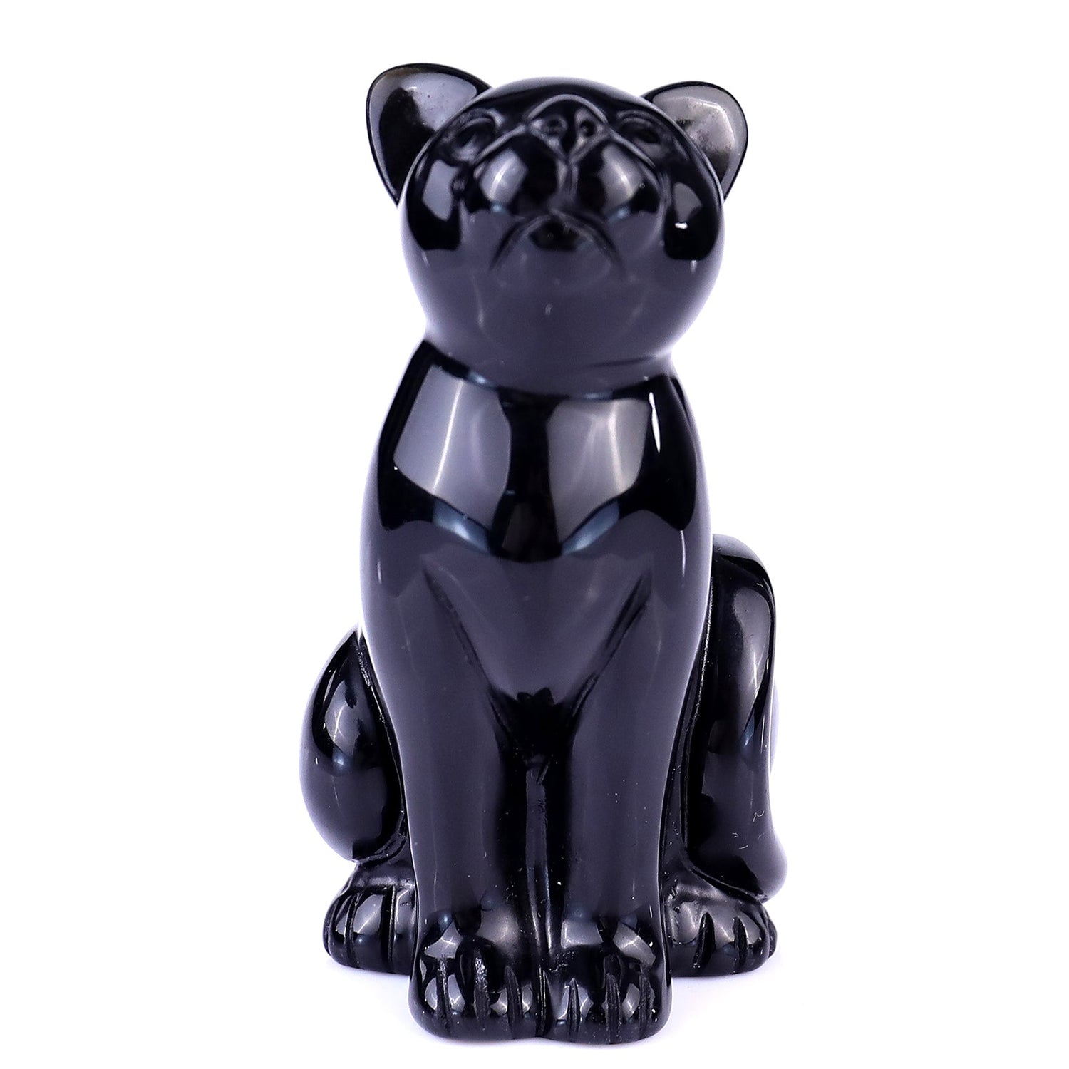 Nicedony 3.0" Black Obsidian Hand Carved Crystal Cat Sculpture (SKU: 2100192) - Photo 2