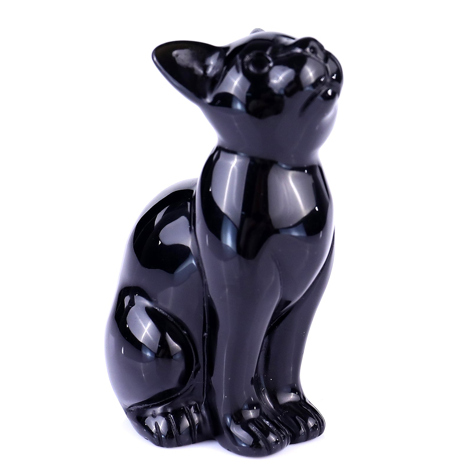 Nicedony 3.0" Black Obsidian Hand Carved Crystal Cat Sculpture