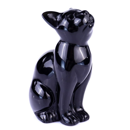 Nicedony 3.0" Black Obsidian Hand Carved Crystal Cat Sculpture