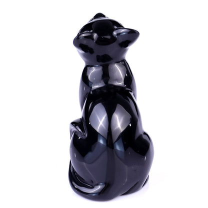 Nicedony 3.0" Black Obsidian Hand Carved Crystal Cat Sculpture - View 5