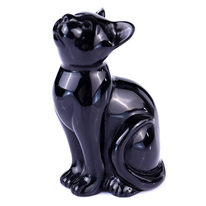 Nicedony 3.0" Black Obsidian Hand Carved Crystal Cat Sculpture - View 7