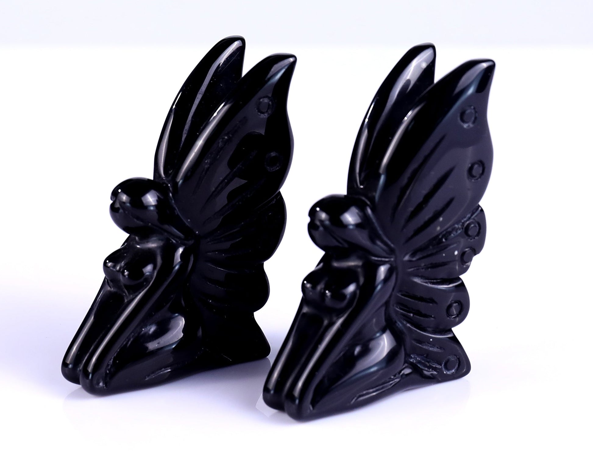 Nicedony 3.0" Black Obsidian Hand Carved Flower Faerie Sculpture